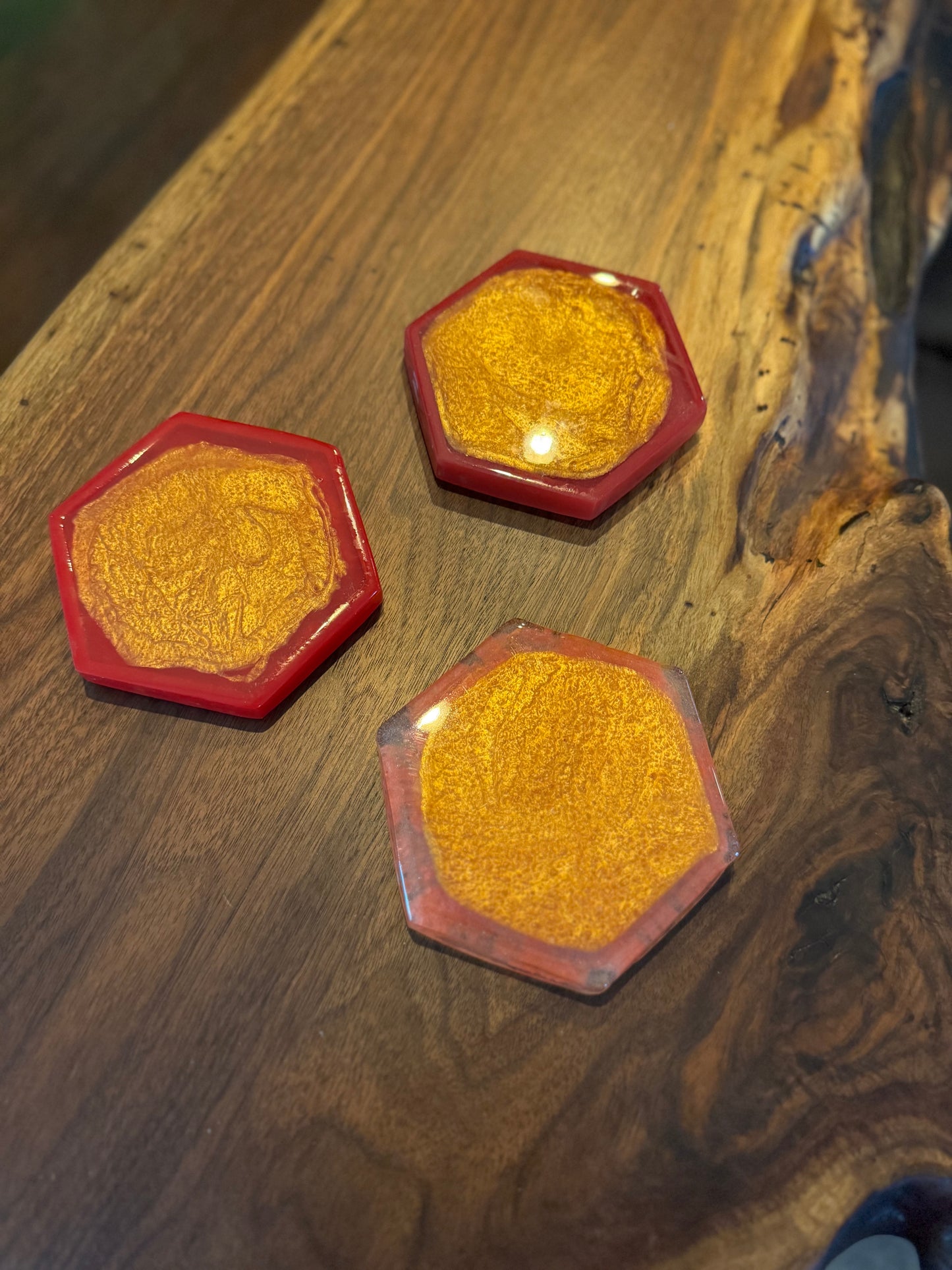 Hexagon Epoxy Coasters 3-pack With Gold Centers