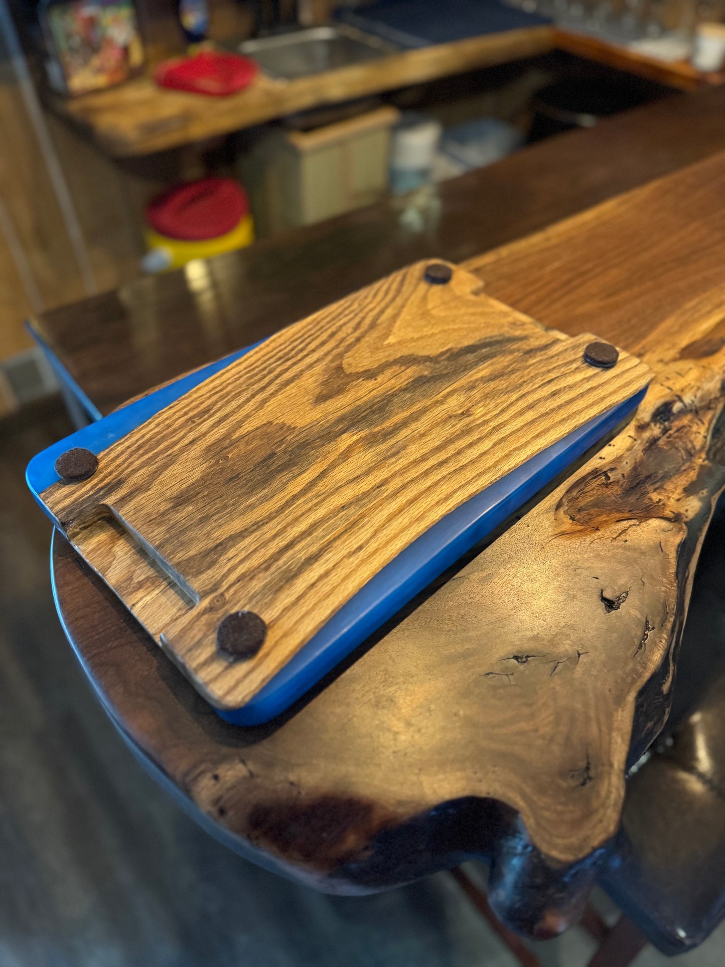 Oak Wood Blue Epoxy Table Center Piece