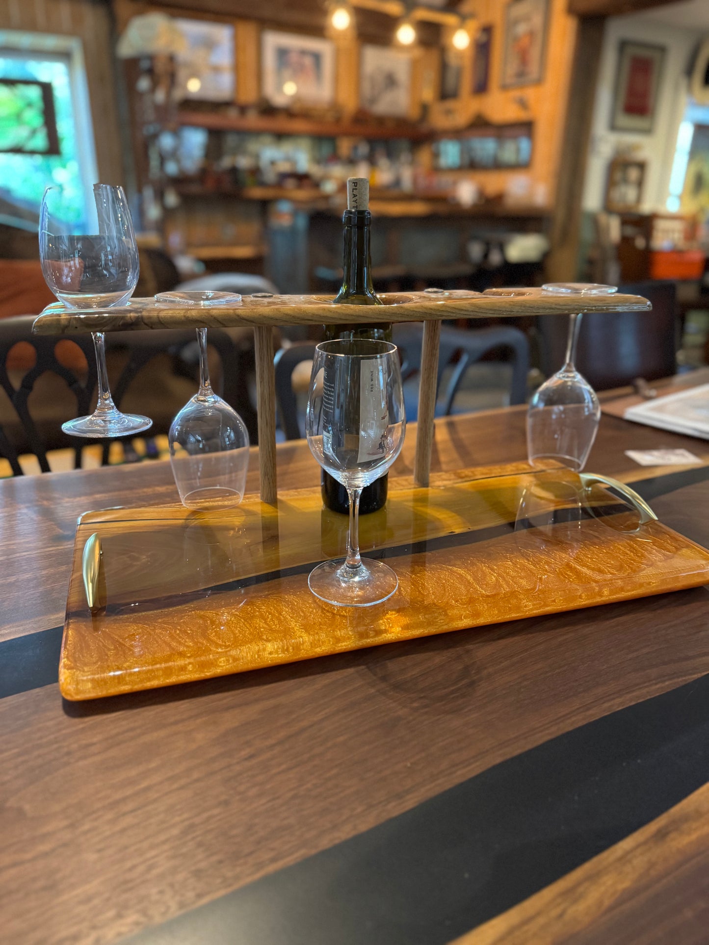 Handmade Ash Wood & Epoxy Wine Tray