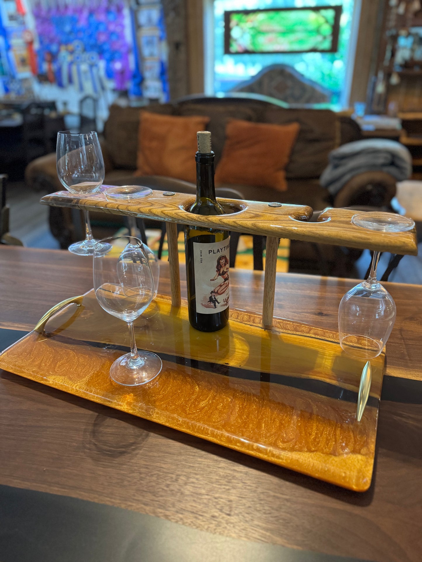 Handmade Ash Wood & Epoxy Wine Tray