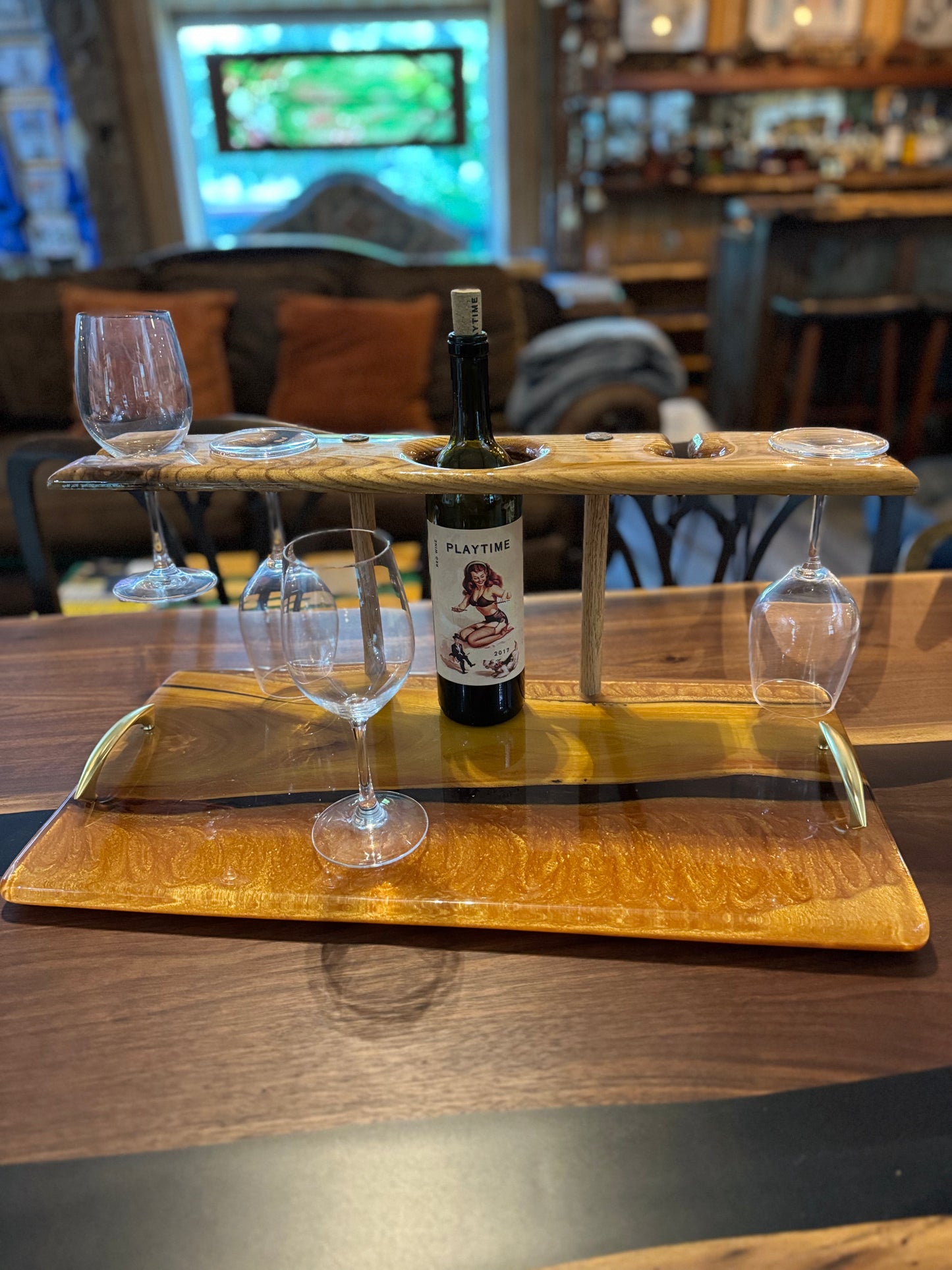 Handmade Ash Wood & Epoxy Wine Tray