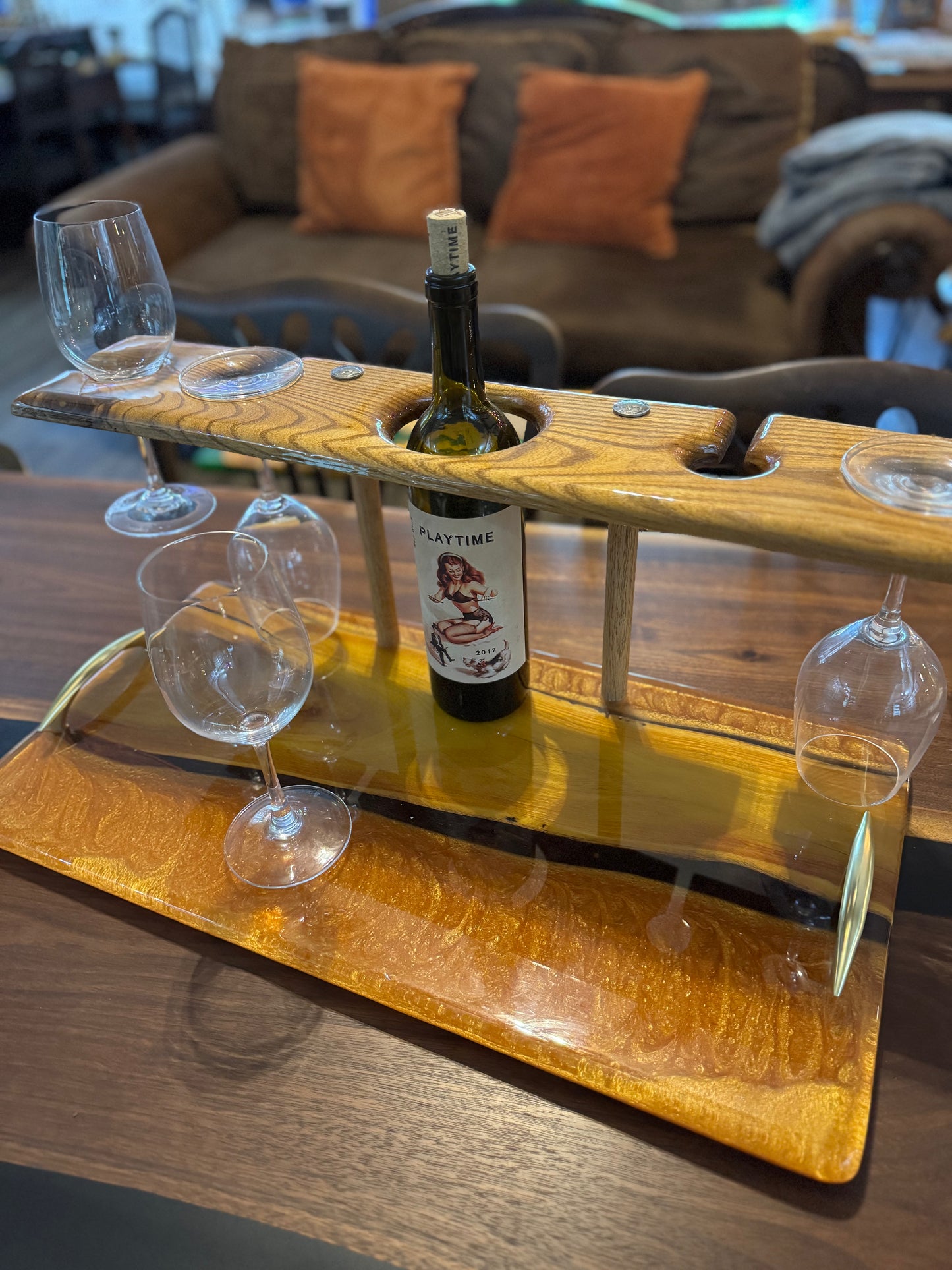 Handmade Ash Wood & Epoxy Wine Tray
