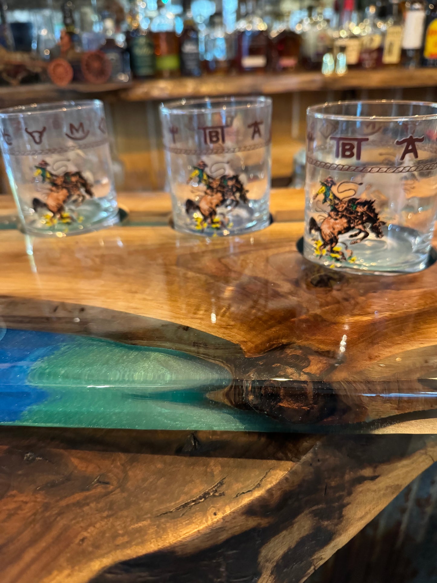 Handcrafted Walnut & Blue Epoxy Bourbon Tray
