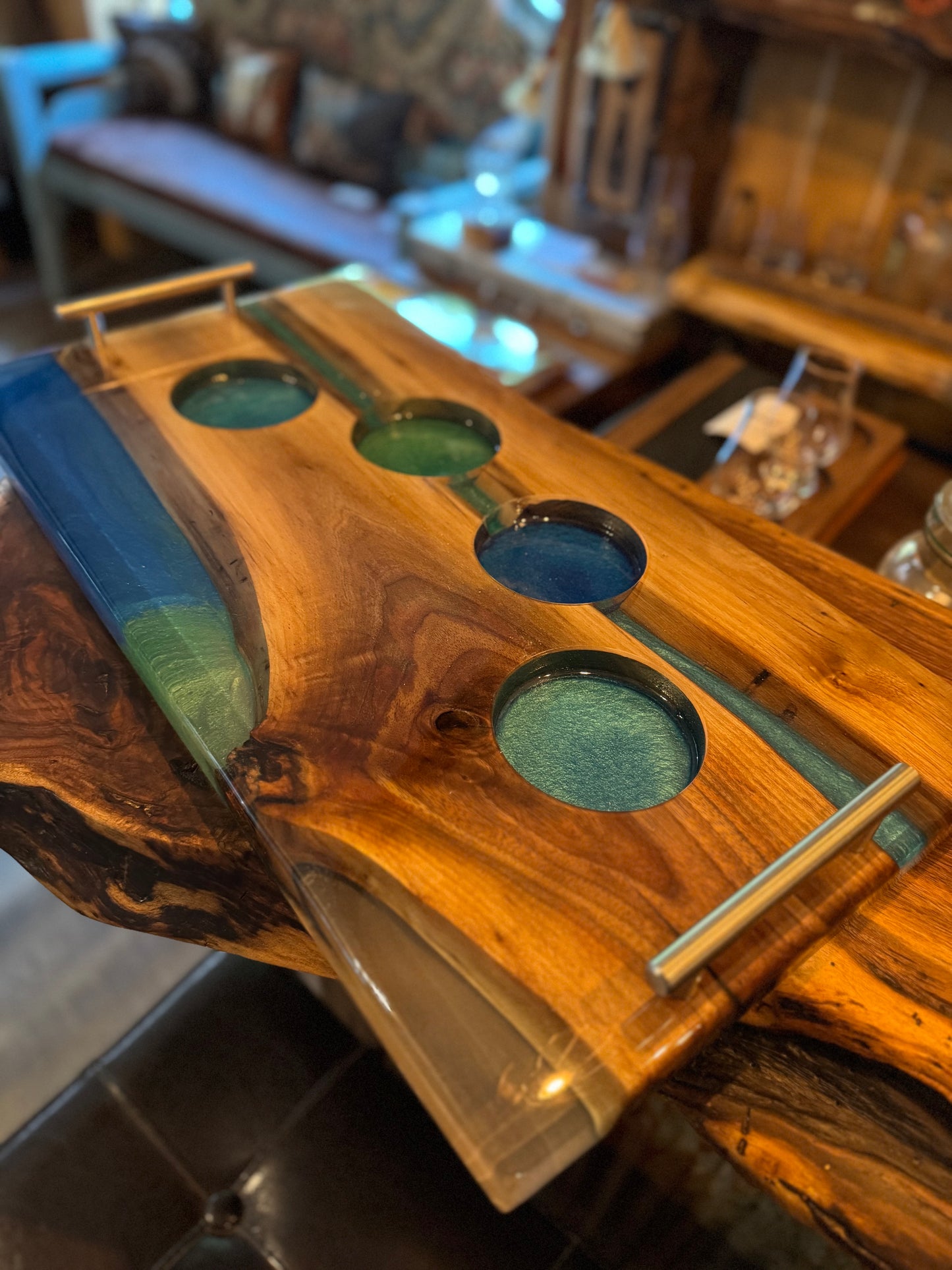 Handcrafted Walnut & Blue Epoxy Bourbon Tray