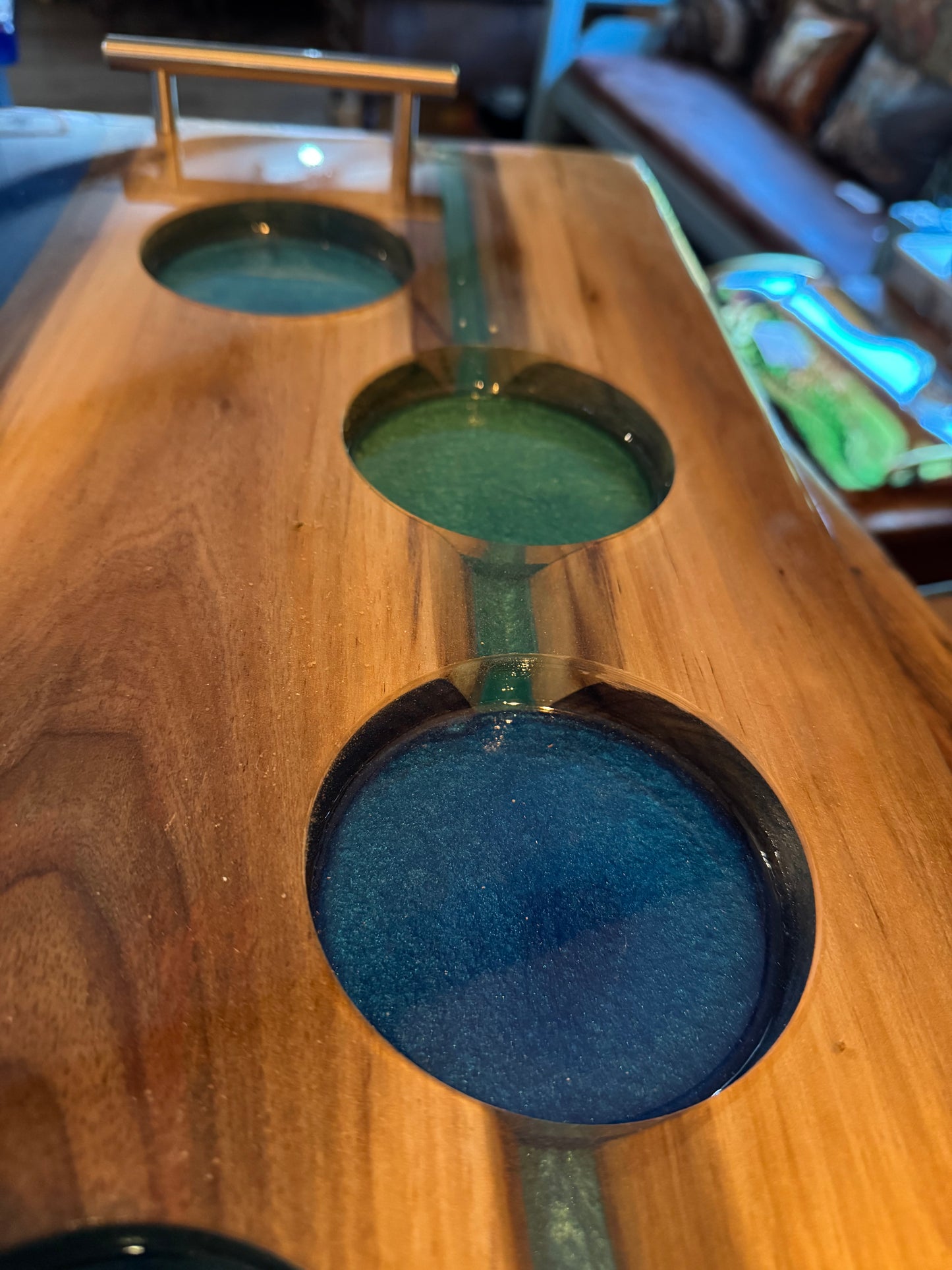 Handcrafted Walnut & Blue Epoxy Bourbon Tray