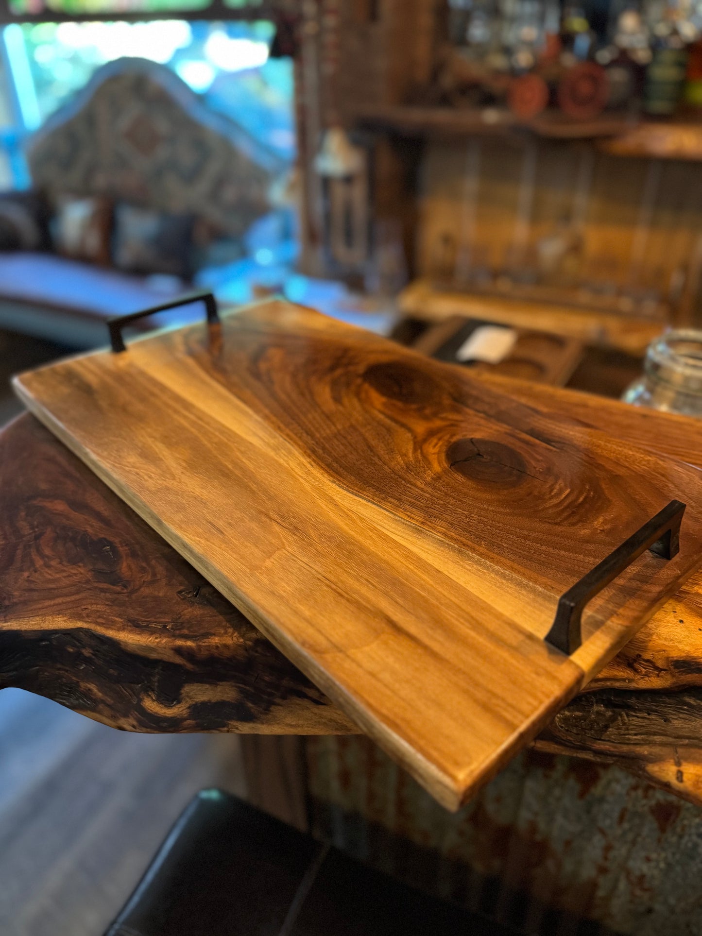 Handcrafted Serving Tray with Modern Metal Handles