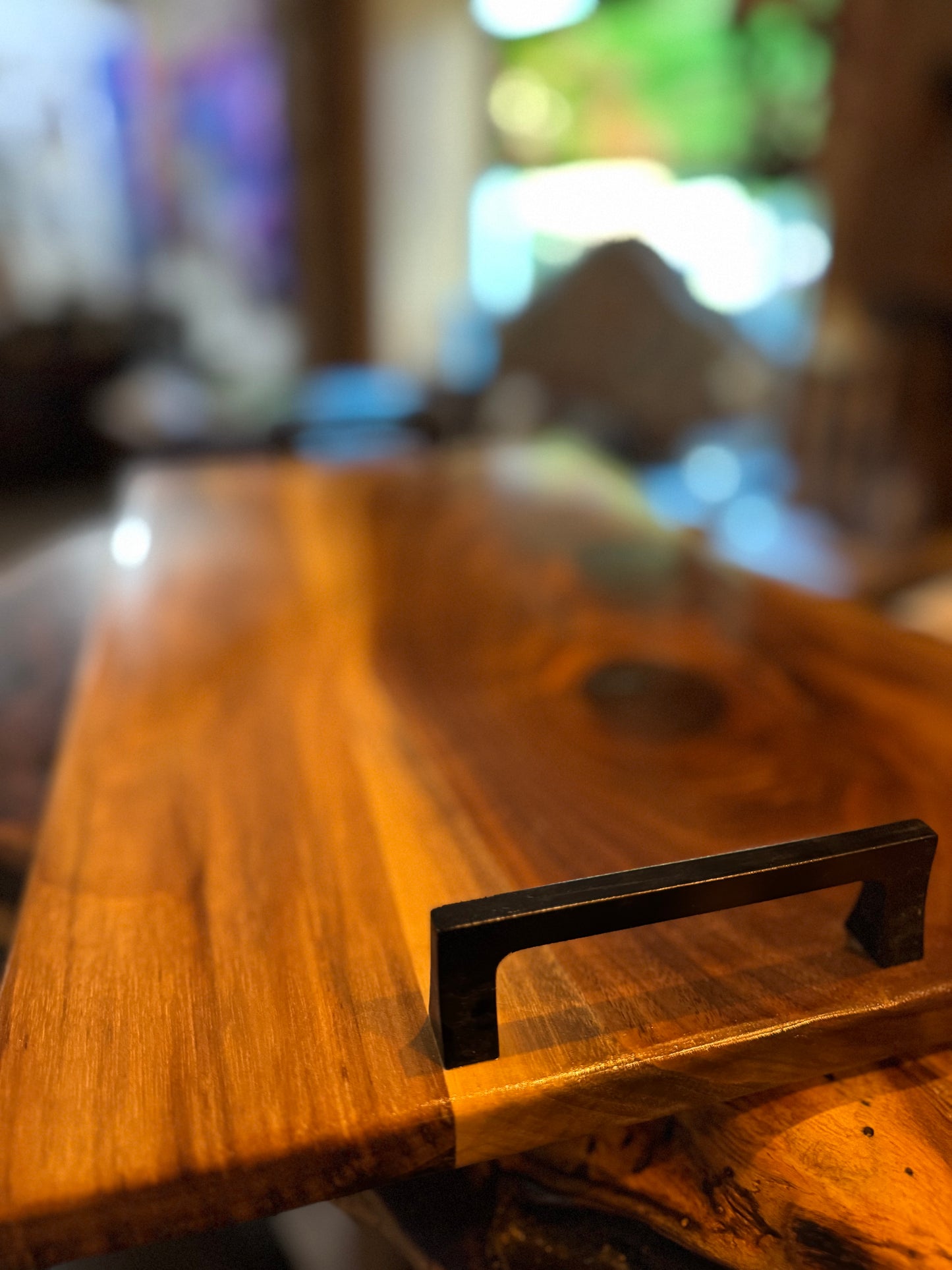 Handcrafted Serving Tray with Modern Metal Handles