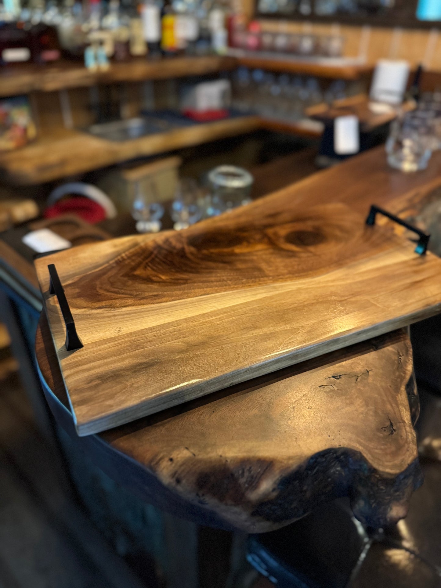 Handcrafted Serving Tray with Modern Metal Handles